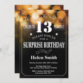 Gold Glitter Surprise 13e verjaardag Uitnodiging (Voorkant / Achterkant)
