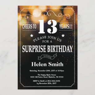 Gold Glitter Surprise 13th Birthday Invitation Kaart