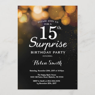 Gold Glitter Surprise - 15e verjaardag uitnodiging