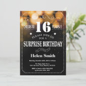 Gold Glitter Surprise 16th Birthday Invitation Kaart (Staand voorkant)