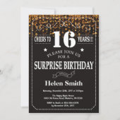 Gold Glitter Surprise 16th Birthday Invitation Kaart (Voorkant)