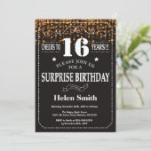 Gold Glitter Surprise 16th Birthday Invitation Kaart (Staand voorkant)
