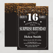 Gold Glitter Surprise 16th Birthday Invitation Kaart (Voorkant / Achterkant)