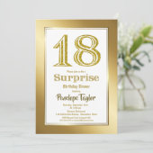 Gold Glitter Surprise 18th Birthday Dinner Party Kaart (Staand voorkant)
