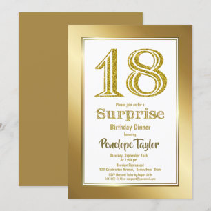 Gold Glitter Surprise 18th Birthday Dinner Party Kaart