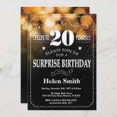 Gold Glitter Surprise 20th Birthday Invitation Kaart (Voorkant / Achterkant)