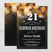 Gold Glitter Surprise 21e verjaardag Uitnodiging (Voorkant / Achterkant)