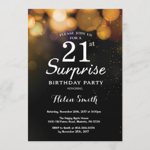 Gold Glitter Surprise 21st Birthday Invitation Kaart