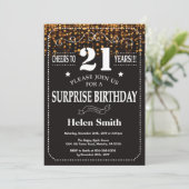 Gold Glitter Surprise 21st Birthday Invitation Kaart (Staand voorkant)