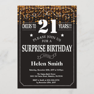 Gold Glitter Surprise 21st Birthday Invitation Kaart