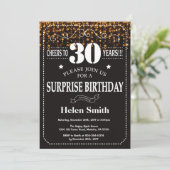 Gold Glitter Surprise 30th Birthday Invitation Kaart (Staand voorkant)