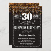 Gold Glitter Surprise 30th Birthday Invitation Kaart (Voorkant / Achterkant)