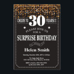 Gold Glitter Surprise 30th Birthday Invitation Kaart<br><div class="desc">Gold Glitter Surprise 30th Birthday Invitation. Witte Typografie. Achtergrond zwart-wit karton. Volwassen verjaardag. Mannelijke Mannen of vrouwen: Birthday. Kinder jongen of meisje Lady Teen Teenage Bday Invite. 13e 15e 16e 18e 21e 30e 40e 50e 60e 70e 80e 90e 100e. Elke leeftijd. Voor verdere aanpassing, te klikken gelieve de knoop "van...</div>
