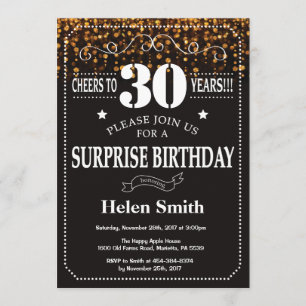 Gold Glitter Surprise 30th Birthday Invitation Kaart