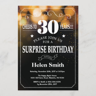 Gold Glitter Surprise 30th Birthday Invitation Kaart