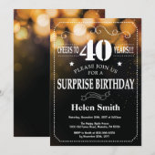 Gold Glitter Surprise 40th Birthday Invitation Kaart (Voorkant / Achterkant)
