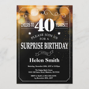 Gold Glitter Surprise 40th Birthday Invitation Kaart