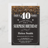 Gold Glitter Surprise 40th Birthday Invitation Kaart (Voorkant)