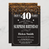 Gold Glitter Surprise 40th Birthday Invitation Kaart (Voorkant / Achterkant)