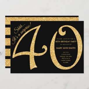Gold Glitter Surprise 40th Birthday Party Kaart