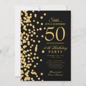  Gold Glitter Surprise 50th Birthday Black Kaart (Voorkant)