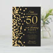  Gold Glitter Surprise 50th Birthday Black Kaart (Staand voorkant)