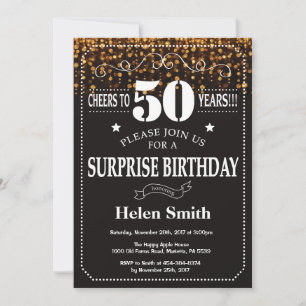 Gold Glitter Surprise 50th Birthday Invitation Kaart