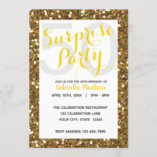 Gold Glitter Surprise 50th Birthday Invitation Kaart