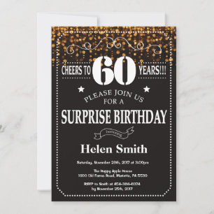 Gold Glitter Surprise 60th Birthday Invitation Kaart