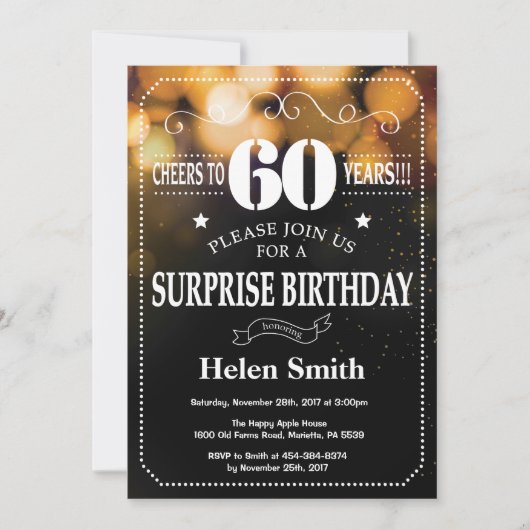 Gold Glitter Surprise 60th Birthday Invitation Kaart (Voorkant)