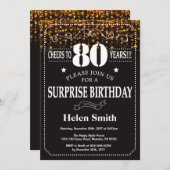 Gold Glitter Surprise 80ste verjaardag Uitnodiging (Voorkant / Achterkant)