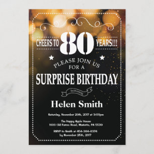 Gold Glitter Surprise 80th Birthday Invitation Kaart