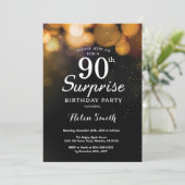 Gold Glitter Surprise 90e verjaardag Uitnodiging (Staand voorkant)