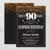 Gold Glitter Surprise 90th Birthday Invitation Kaart (Voorkant / Achterkant)