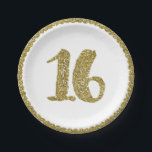 Gold Glitter Sweet 16 16th Birthday Party Papieren Bordje<br><div class="desc">Overeenkomende objecten zijn beschikbaar.</div>