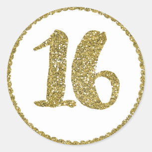 Gold Glitter Sweet 16 16th Birthday Party Ronde Sticker