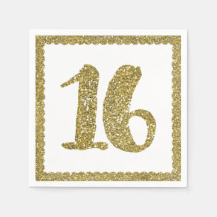 Gold Glitter Sweet 16 16th Birthday Party Servet