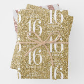 Gold Glitter Sweet 16 Aangepaste stripes Inpakpapier Vel (In situ)