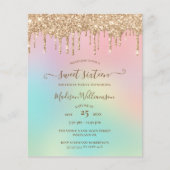 Gold Glitter Sweet 16 Birthday - budgetdruppelaar (Voorkant)