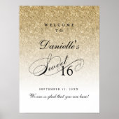 Gold Glitter Sweet 16 persoonlijk welkom Poster (Voorkant)