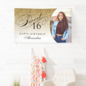 Gold Glitter Sweet 16 Persoonlijke fotobanner Spandoek (Insitu)