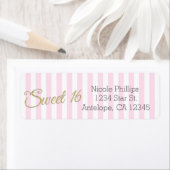 Gold Glitter SWEET 16 roze Stripes Adresetiketten Etiket (Insitu)