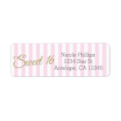 Gold Glitter SWEET 16 roze Stripes Adresetiketten Etiket (Voorkant)