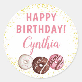 Gold Glitter Sweet Donuts Birthday Party Ronde Sticker