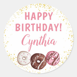 Gold Glitter Sweet Donuts Birthday Party Ronde Sticker