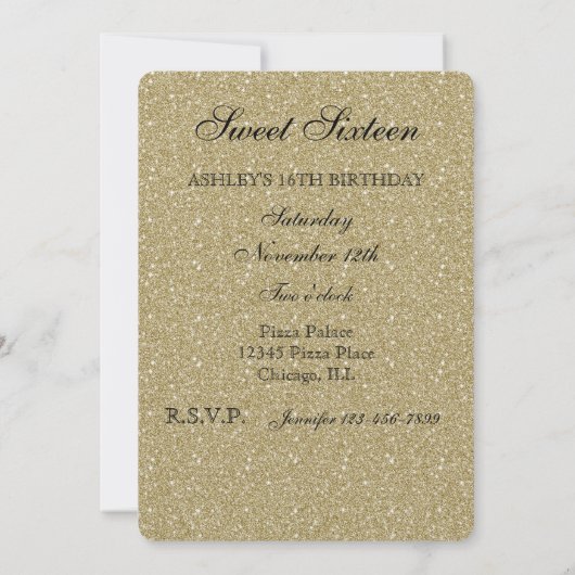 Gold Glitter Sweet Sixteen Kaart (Achterkant)
