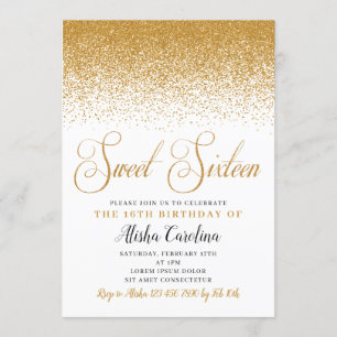 Gold Glitter Sweet Sixteen - uitnodiging op zaterd