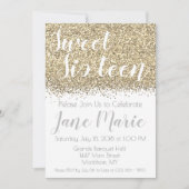 Gold Glitter Sweet Sixteen - uitnodiging op zaterd (Voorkant)