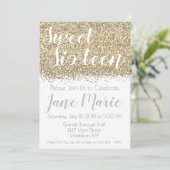 Gold Glitter Sweet Sixteen - uitnodiging op zaterd (Staand voorkant)