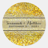 Gold Glitter Swirly Romantic Wedding Seal Ronde Sticker (Voorkant)